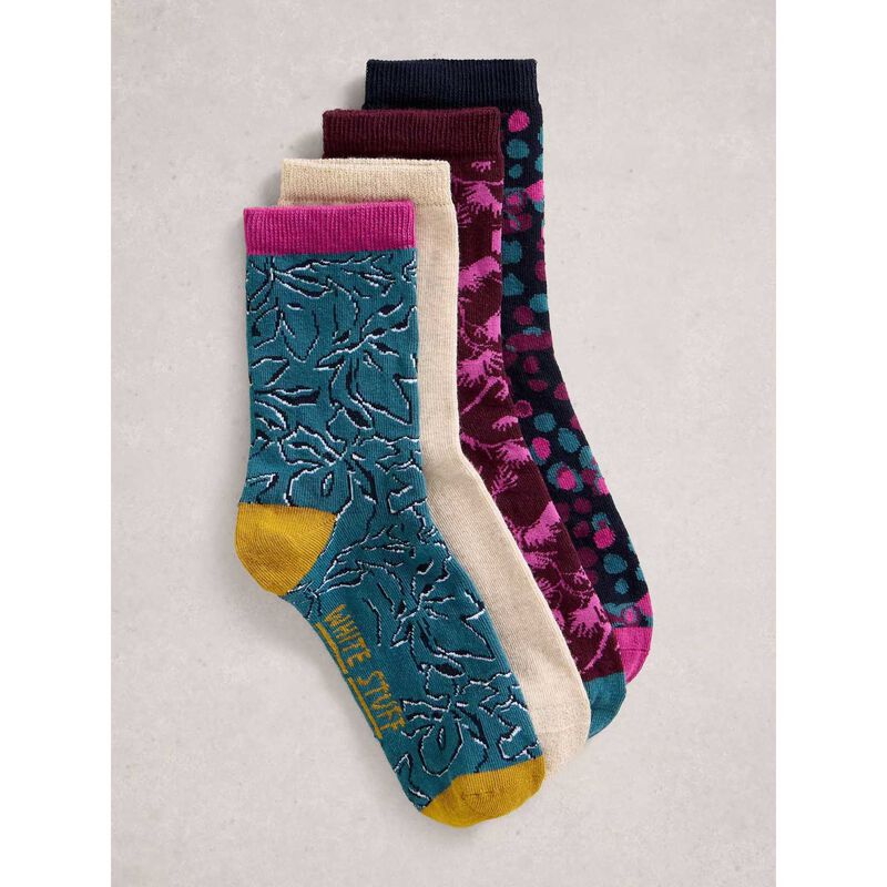 White Stuff 4Pk Floral Print Ankle Socks image number 1